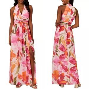 Adrianna Papel Floral Print Chiffon Floor Length Gown Dress women’s size 14